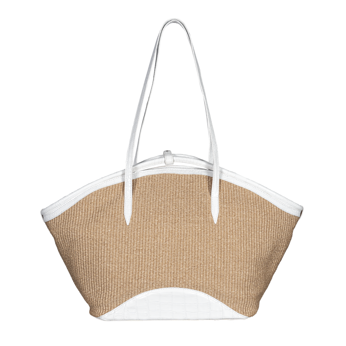 Buti Cassiopea Tote in Straw Fabric and White Calf Cocco Mousse Leather