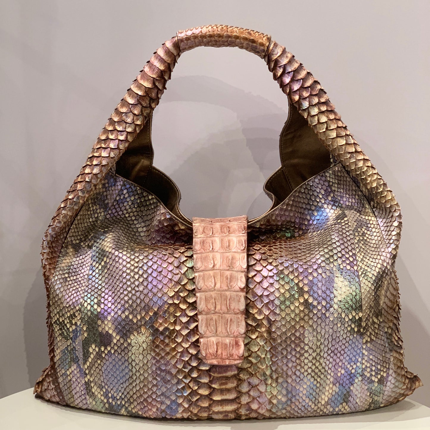 Biagini Legenda Top-Handle Shoulder Bag in Python and Crocodile