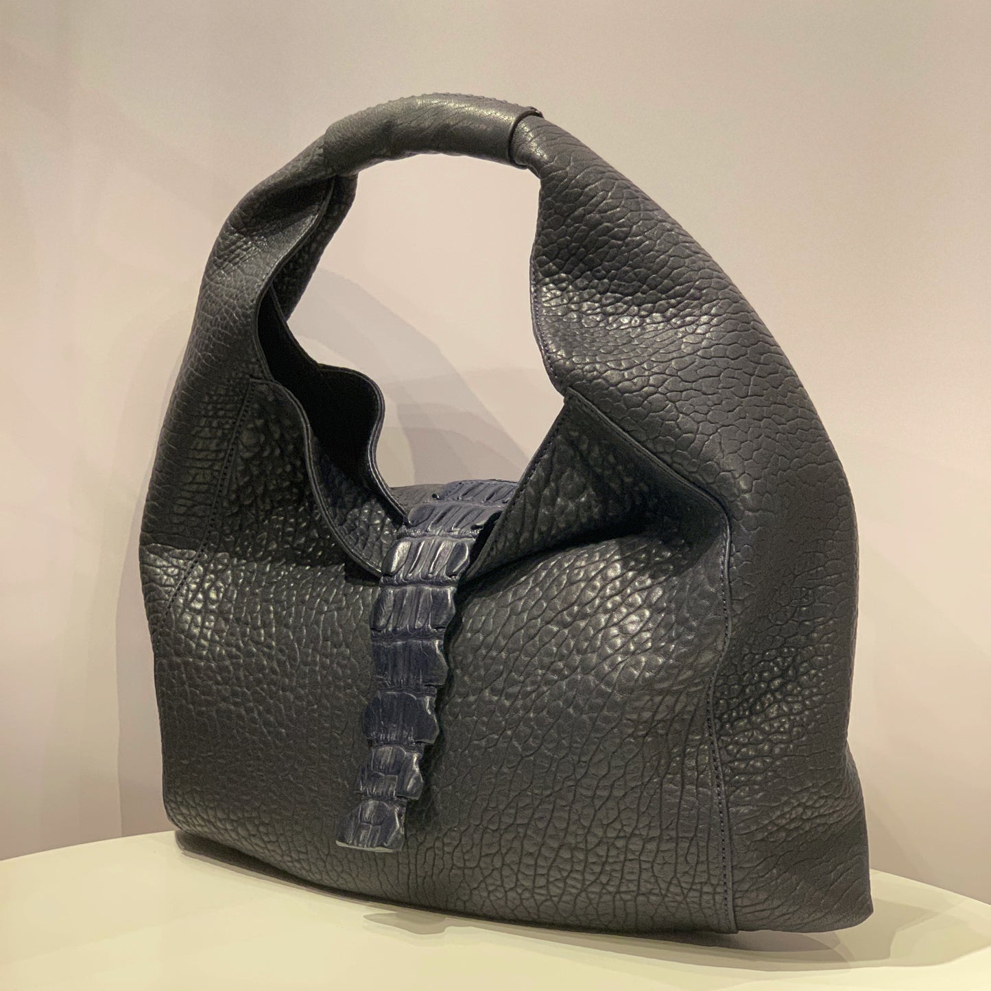 Biagini Legenda Lapis Top-Handle Shoulder Bag in Sheepskin and Crocodile