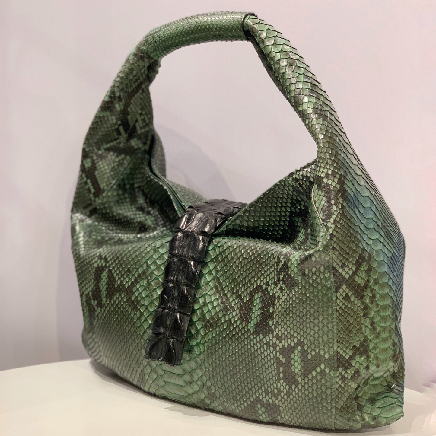 Biagini Legenda Top-Handle Shoulder Bag in Python and Crocodile