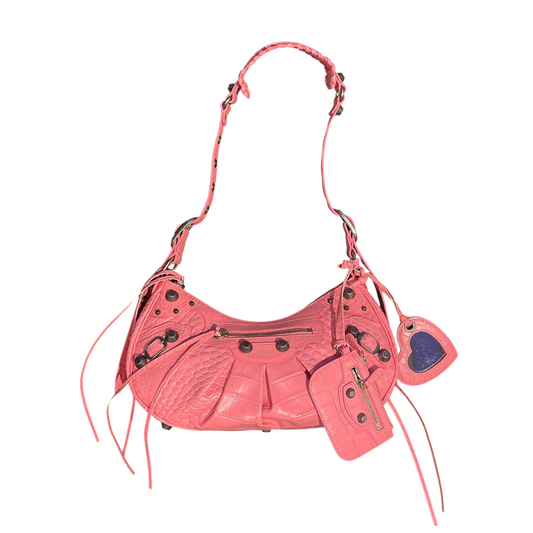 Le Cagole Small Shoulder Bag in Crocodile-Embossed Leather