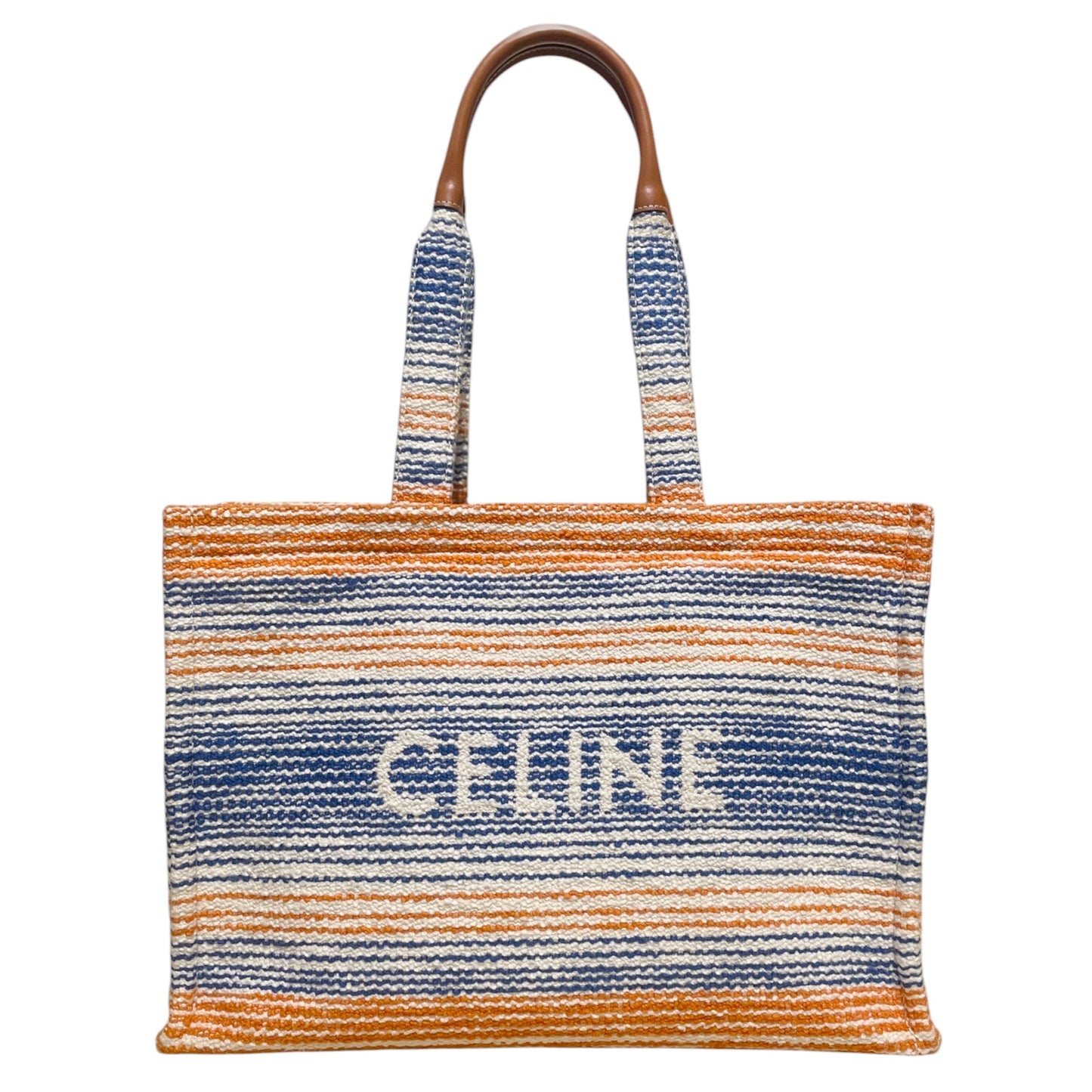 Celine Jacquard Cabas Thais in Striped Textile - Orange & Blue