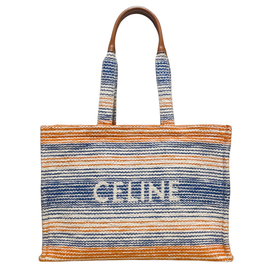 Celine Jacquard Cabas Thais in Striped Textile - Orange & Blue