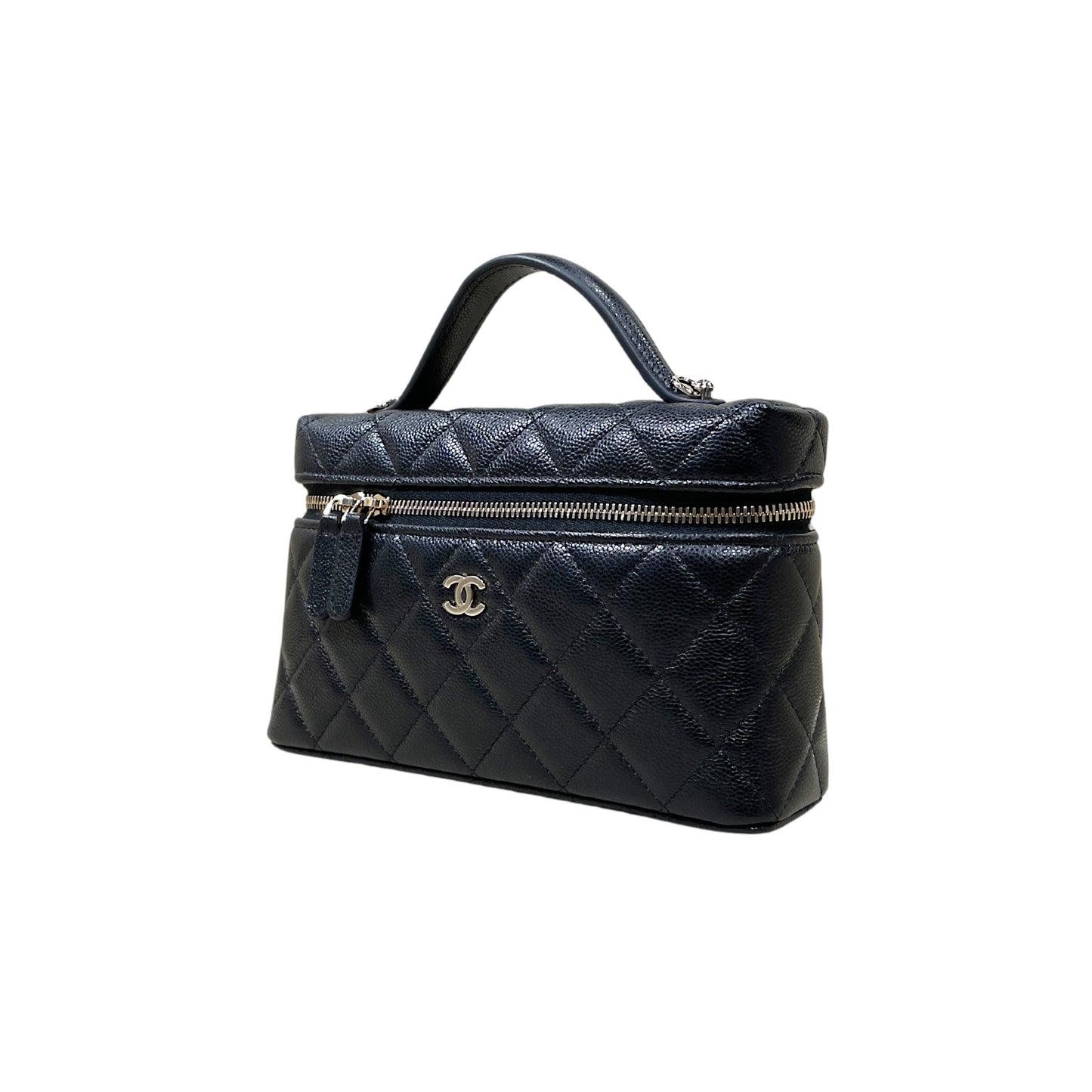 Chanel Vanity Case in Caviar Grained Calfskin & Gold-Tone Metal with Chain