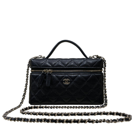 Chanel Vanity Case in Caviar Grained Calfskin & Gold-Tone Metal with Chain