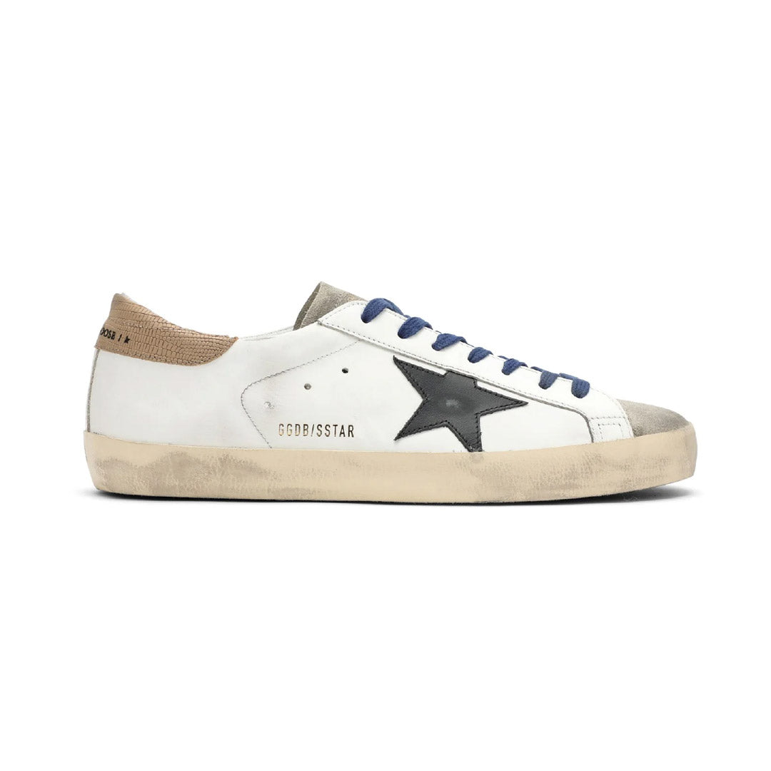 GGDB Super-Star White Leather, Black Star, Brown Heel Tab