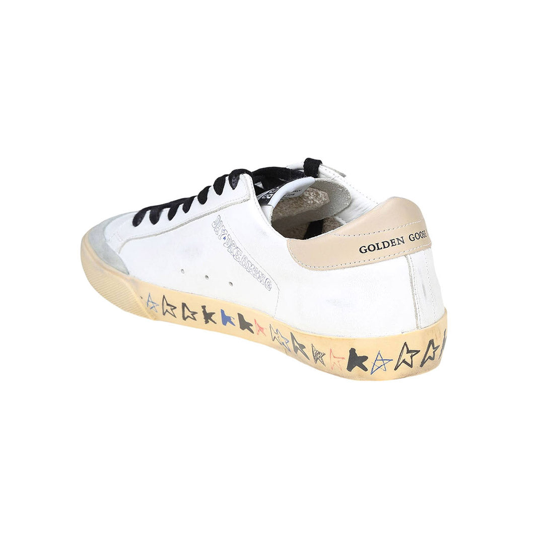 GGDB Super-Star - White Leather, Black Crocodile Print Star