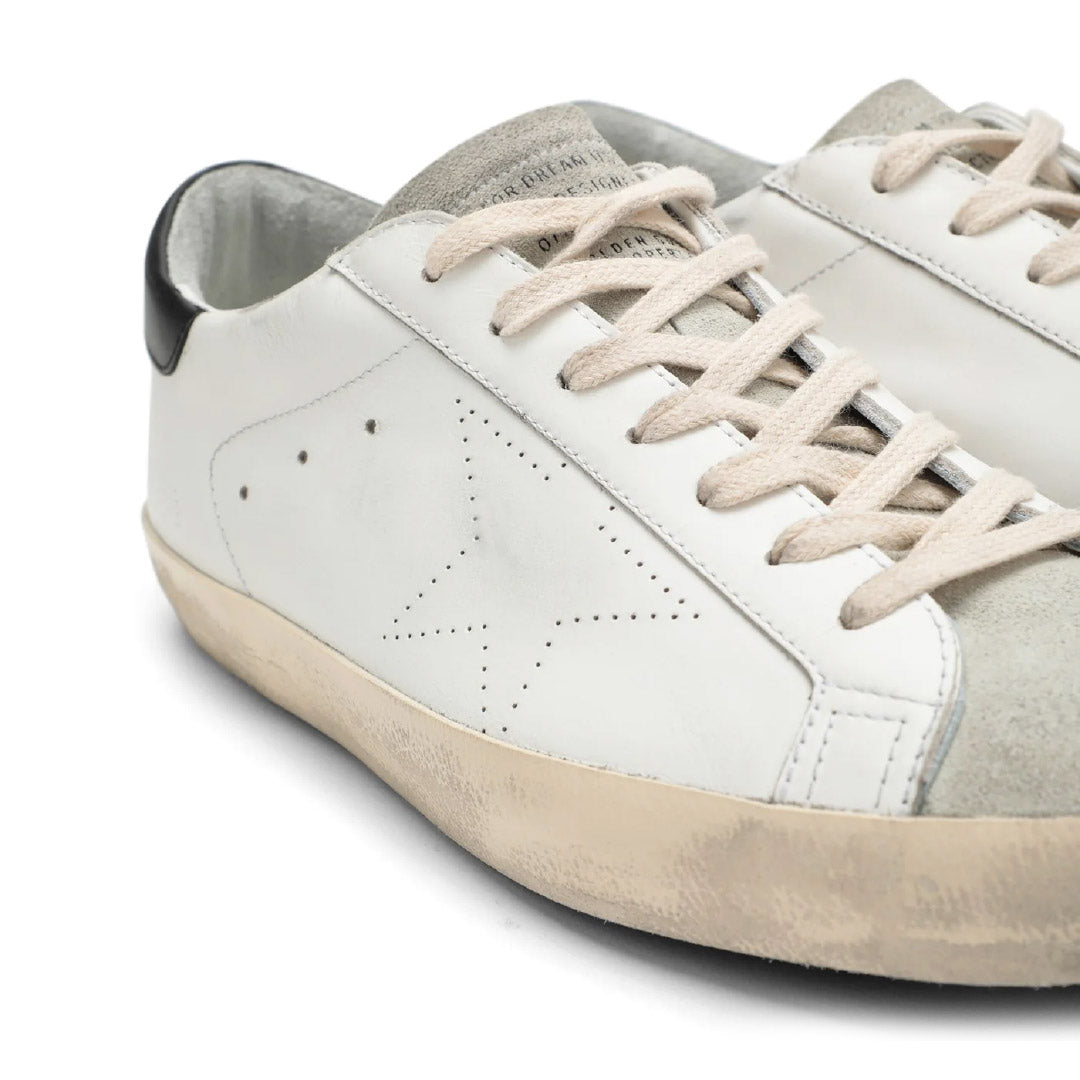 GGDB Men's Super-Star - White Leather / Perforated Star / Gray Suede Tongue / Black Leather Heel Tab