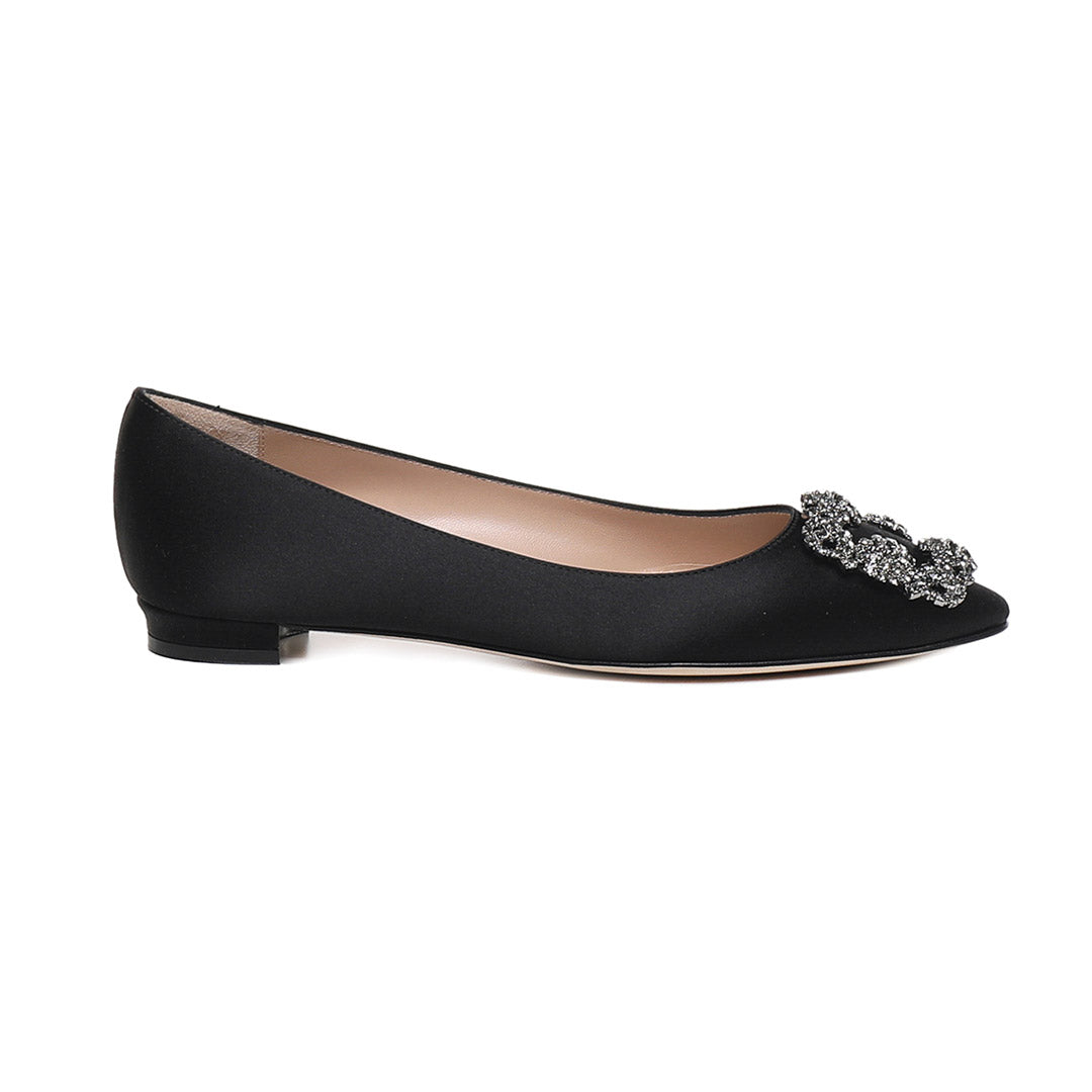 Hangisi Glitter Satin Flats - Black