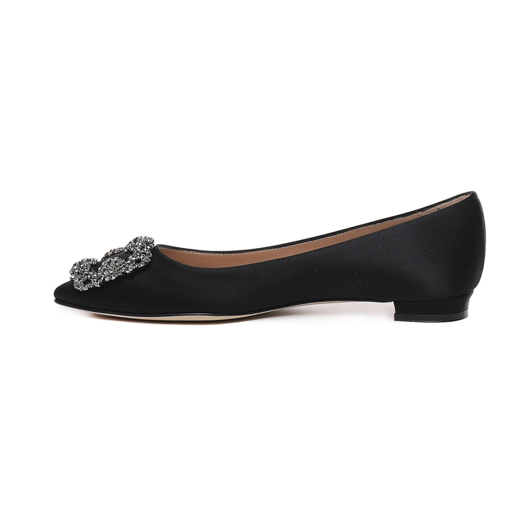 Hangisi Glitter Satin Flats - Black