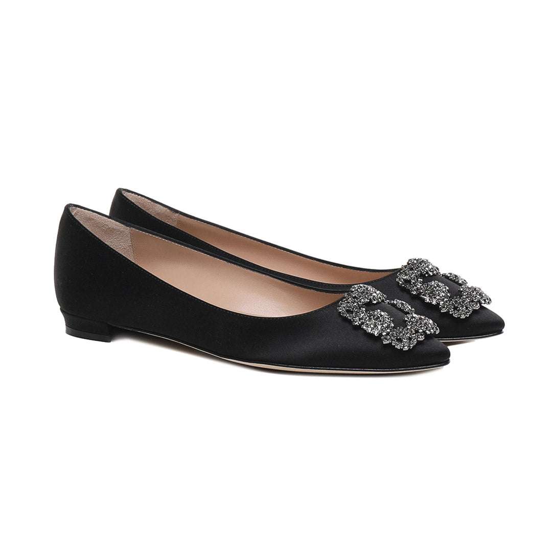 Hangisi Glitter Satin Flats - Black