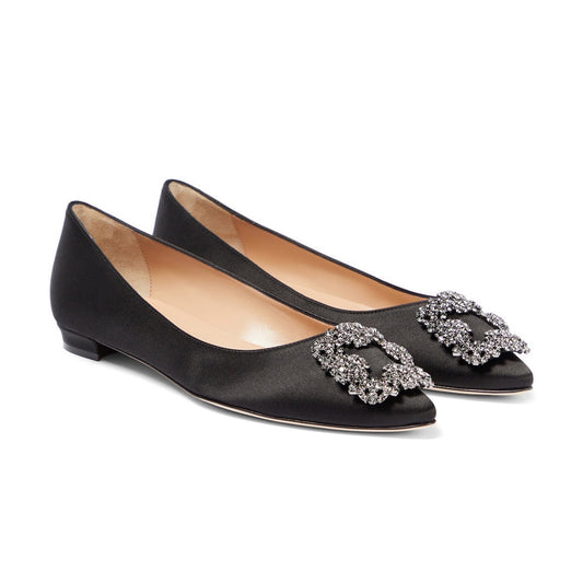 Hangisi Satin Flats - Black
