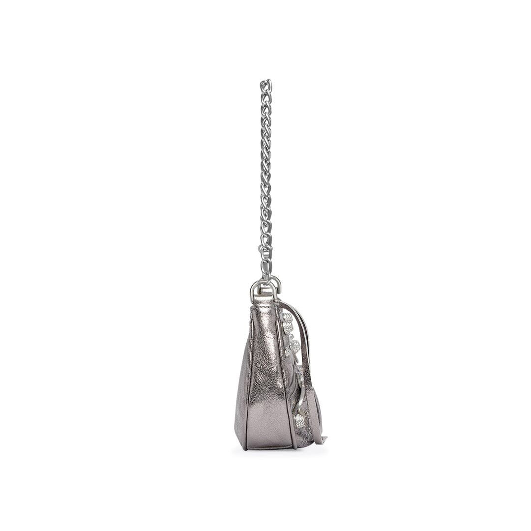 Le Cagole Mini Bag with Chain Metallized in Silver