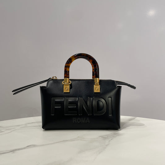 Fendi Mini By The Way Handbag in Calfskin Vitello Leather with Tortoiseshell Resin Handle