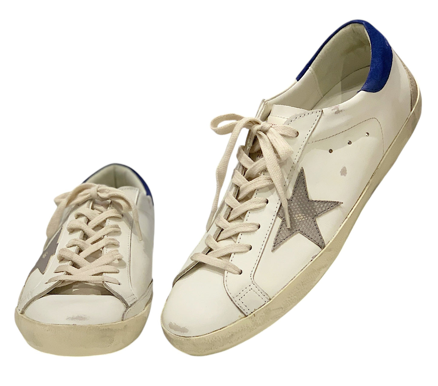 GGDB Men's Super-Star - White Leather / Gray Tejus Star / Suede Counter Spur / Blue Heel Tab