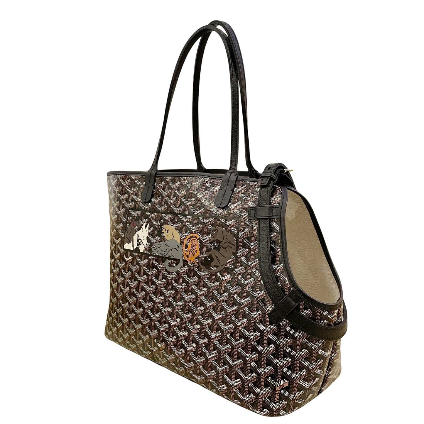 Goyard Dog Carrier Tote Chien Gris Bag with Painted Animals Pattern Marquage