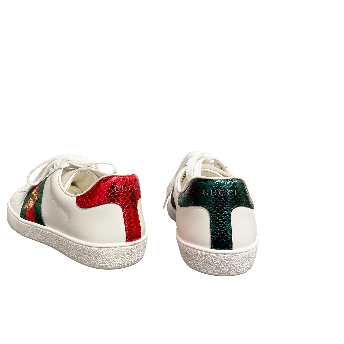 Gucci Men's Ace Sneaker with Bee & Web Stripe Low-Top Leather Trainers