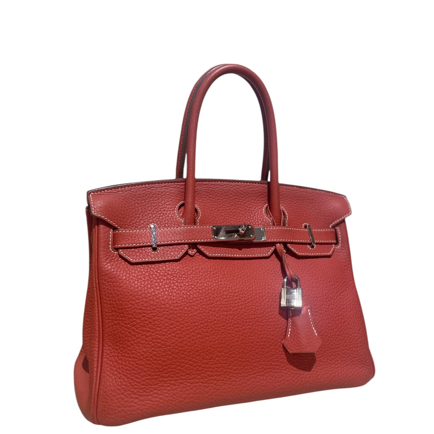 Hermès Birkin 30 in Taurillon Clemence Leather Eclat - Sanguine and White