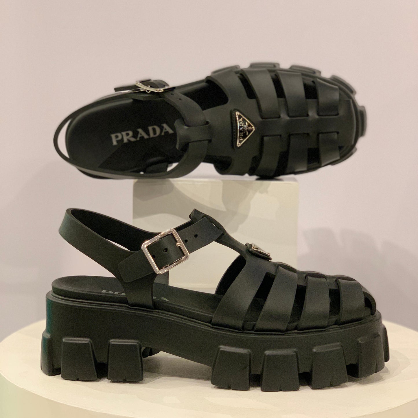 Prada Platform Rubber Monolith Sandals