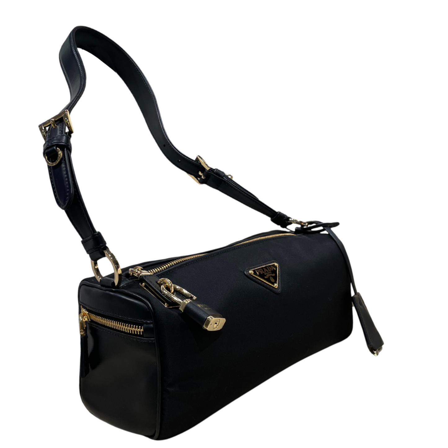 Prada Re-Nylon & Leather Shoulder Bag with Padlock
