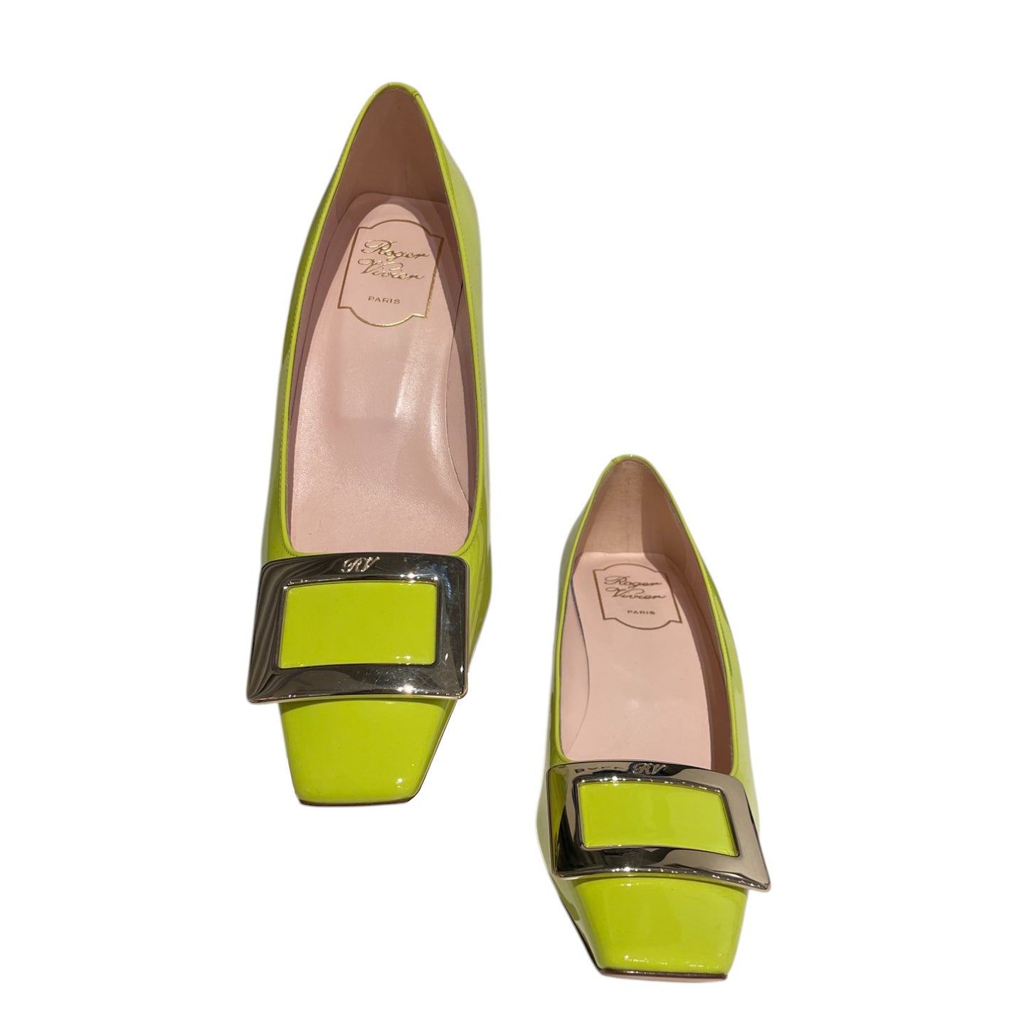 Roger Vivier Belle Vivier Patent Leather 45mm Low Heel Pumps with Metal Buckle