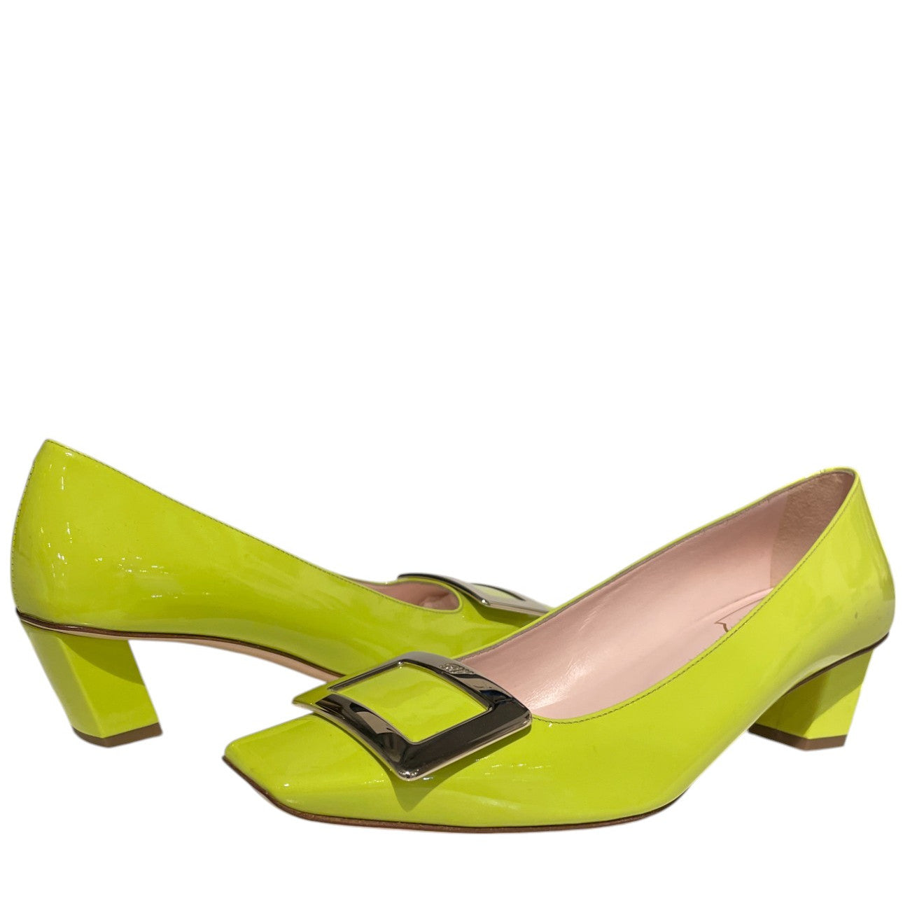 Roger Vivier Belle Vivier Patent Leather 45mm Low Heel Pumps with Metal Buckle