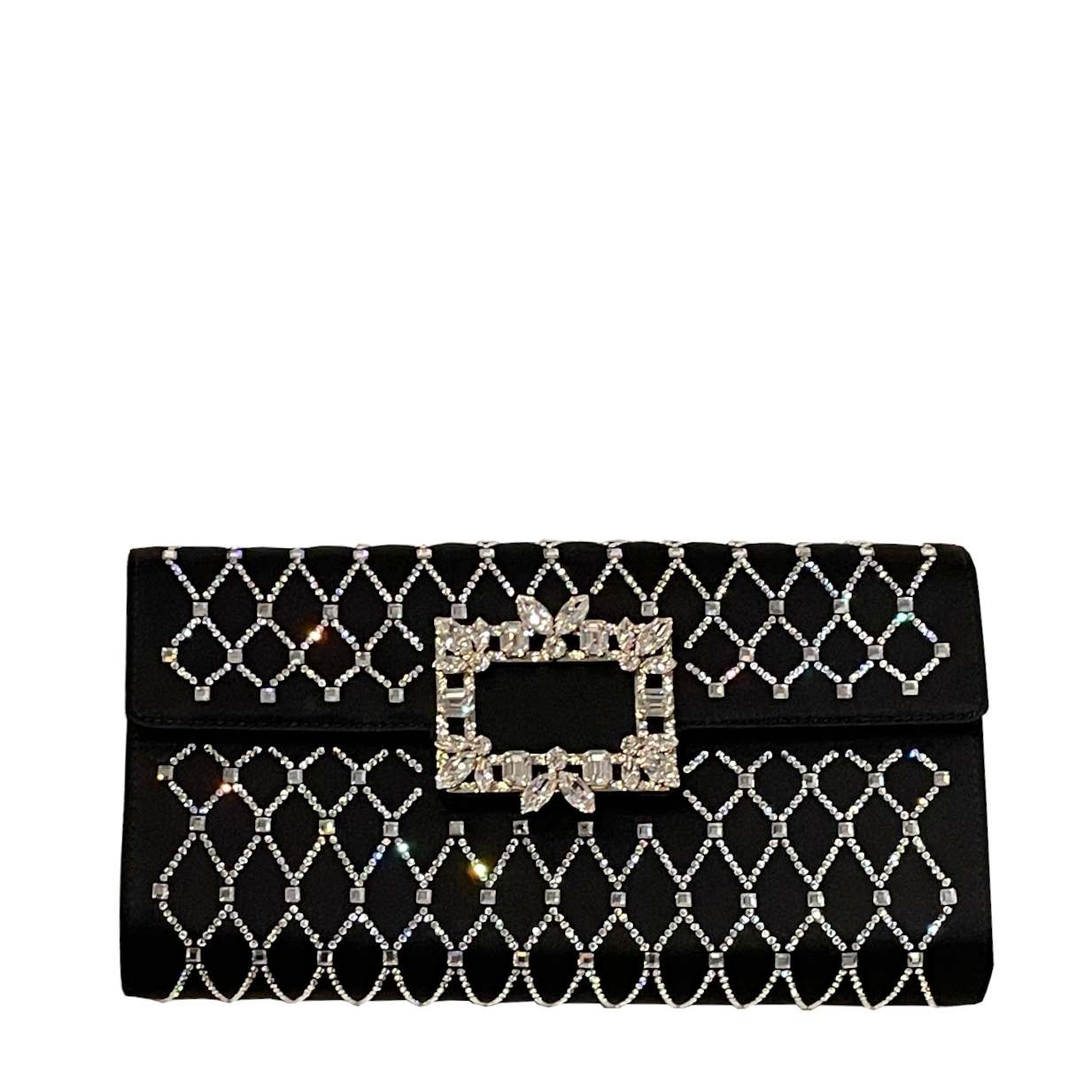 Roger Vivier Queeny Envelope Flap Clutch Bag with Crystal Buckle