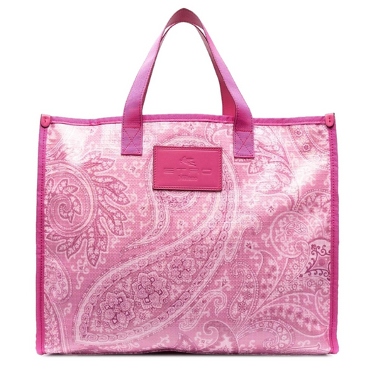 Etro Shopper Tote Bag in Pink Paisley Coated Canvas Print