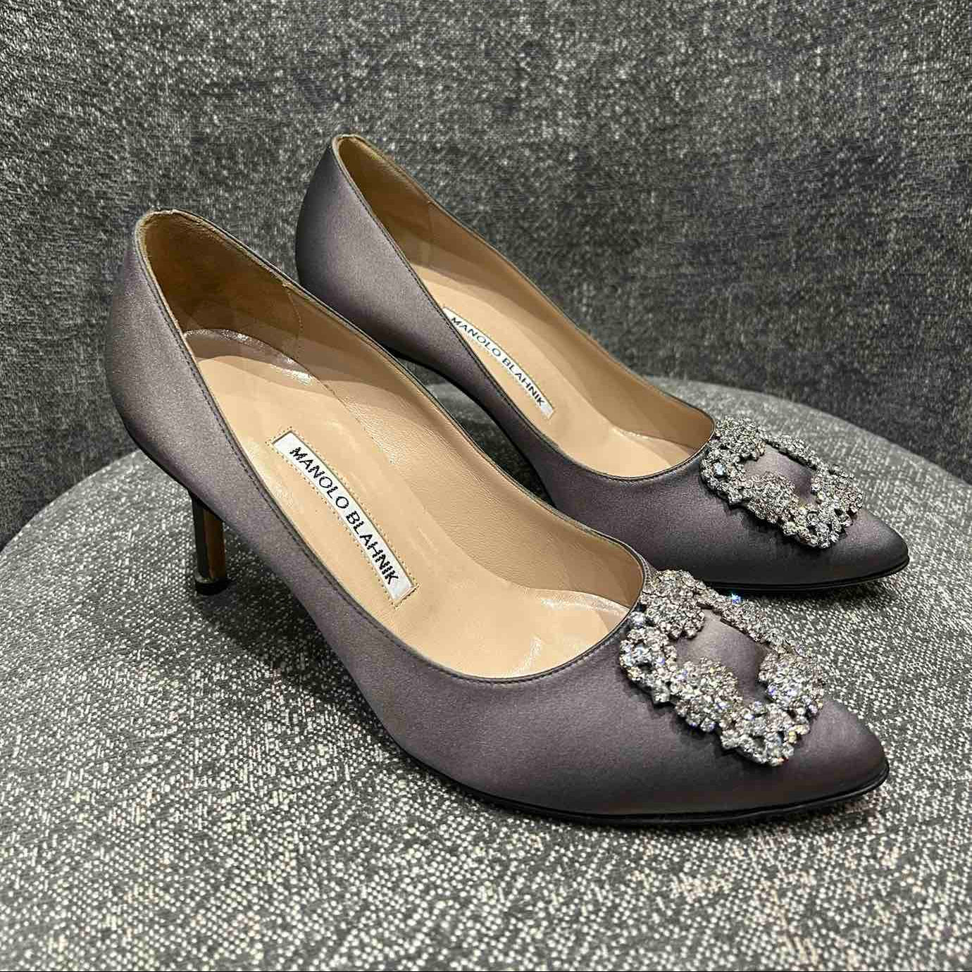 HANGISI SATIN JEWEL BUCKLE PUMPS 70MM - Size 38