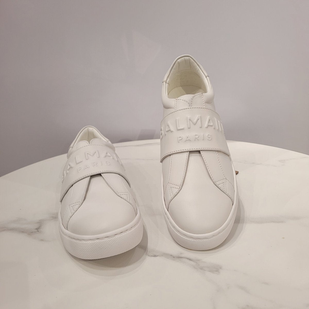 BALMAIN WHITE LEATHER ELASTIC SLIP ON SNEAKERS  - Size 42