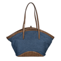 Buti Cassiopea Tote in Denim Jeans Fabric and Calf Cocco Mousse Leather