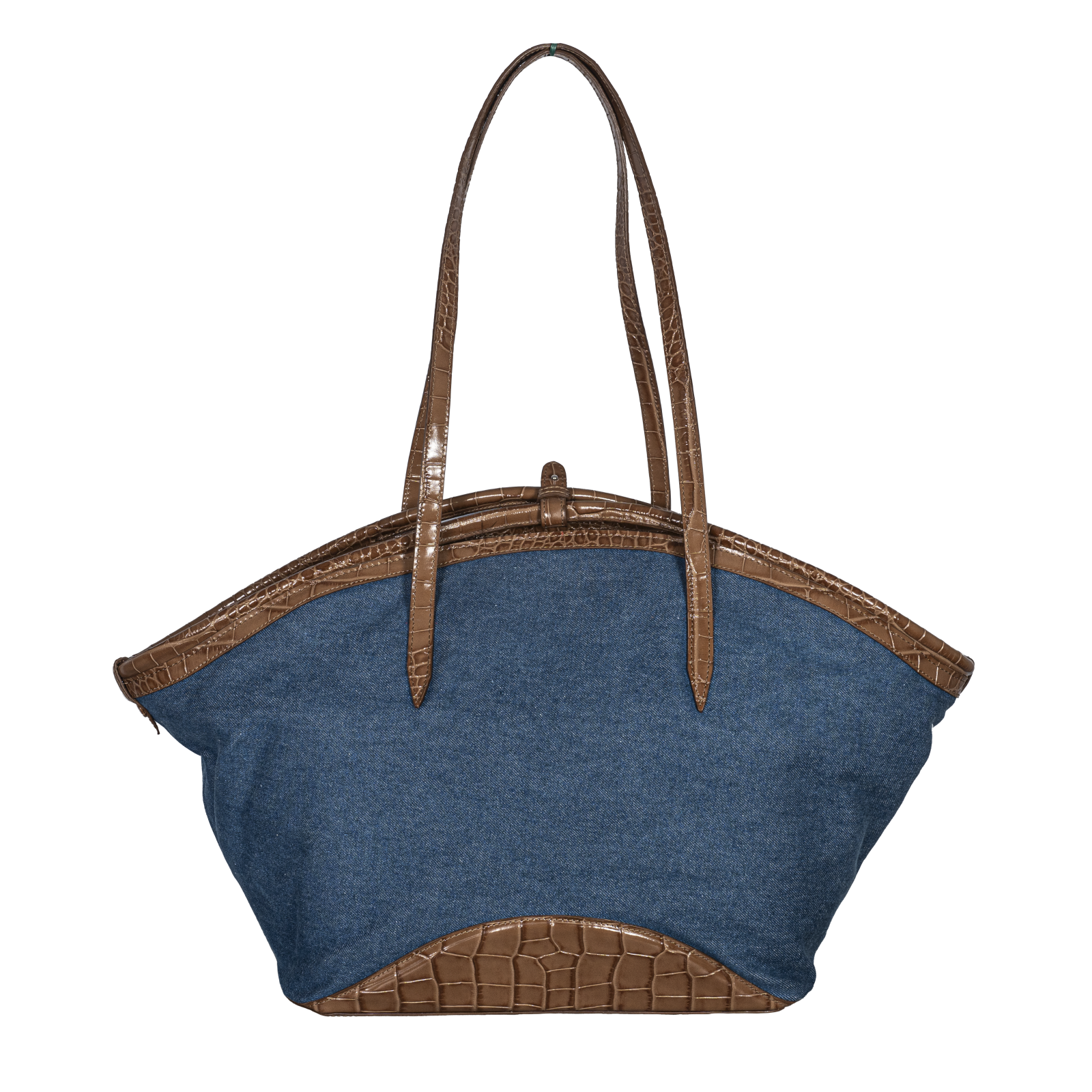 Buti Cassiopea Tote in Denim Jeans Fabric and Calf Cocco Mousse Leather