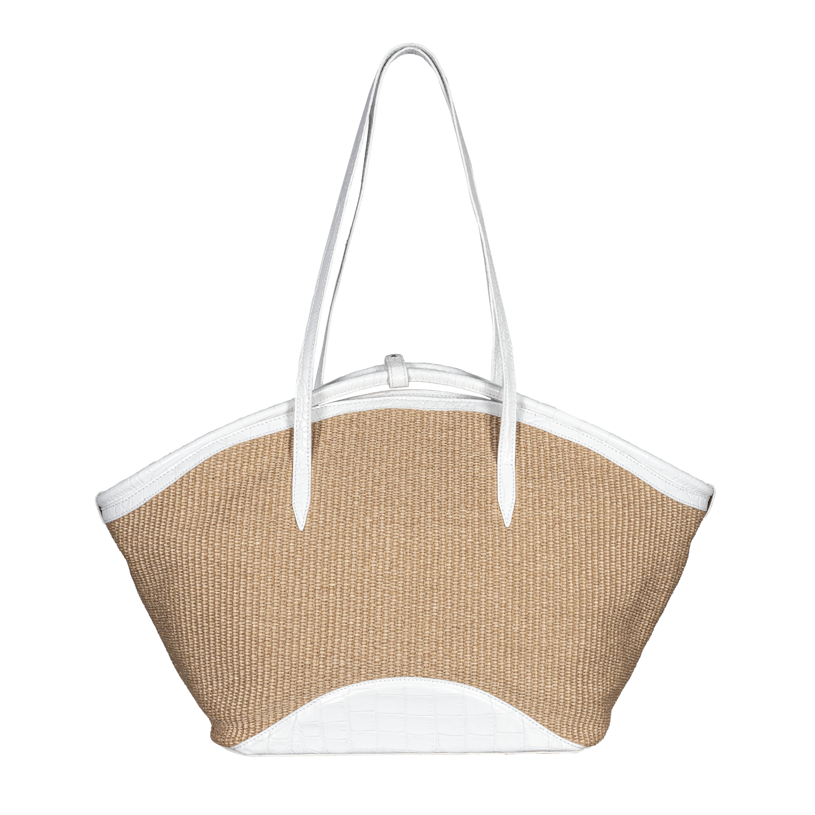 Buti Cassiopea Tote in Straw Fabric and White Calf Cocco Mousse Leather