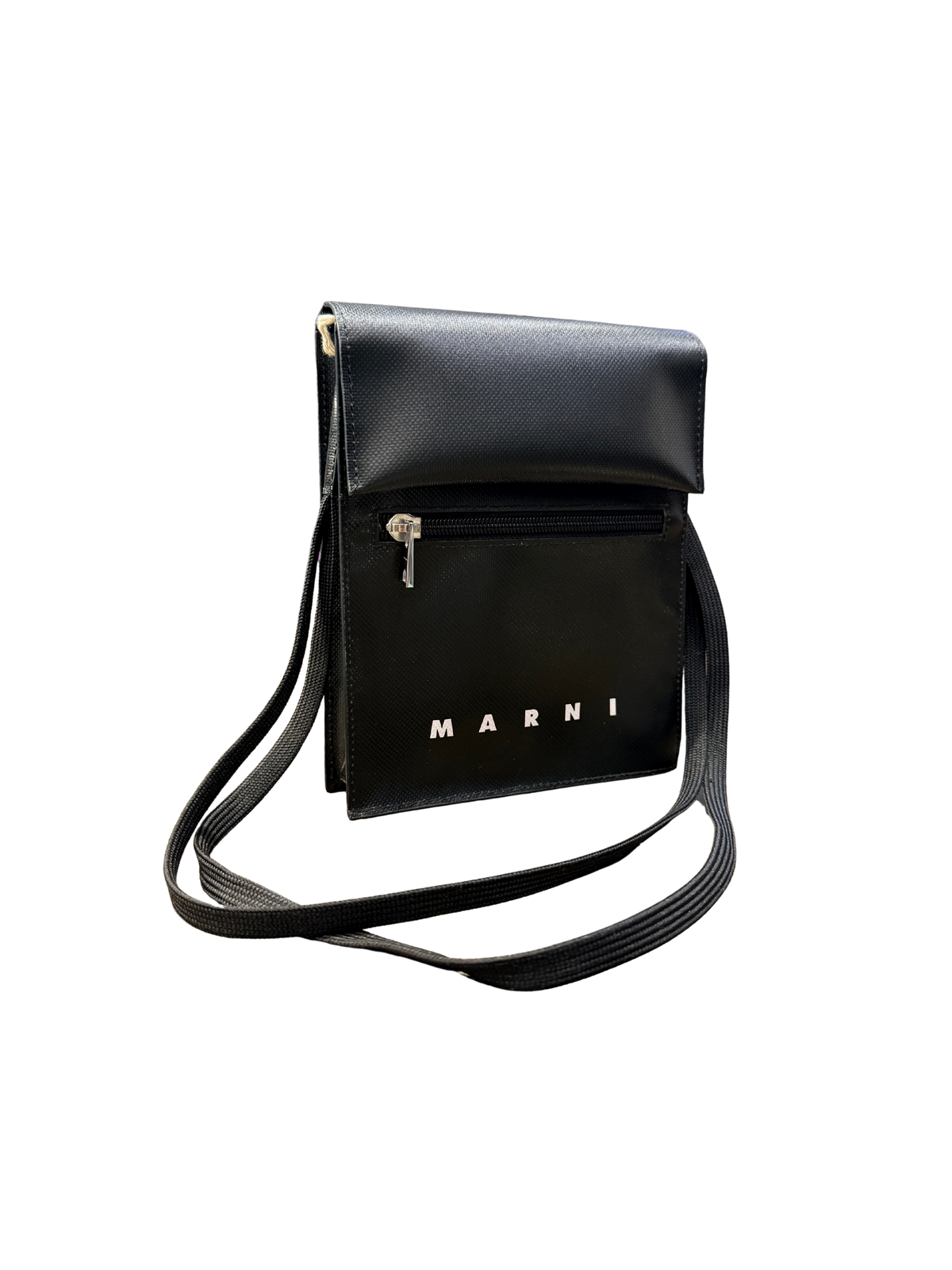 MARNI TRIBECA SHOULDER BAG - BLACK POUCH WITH SHOELACE-STYLE STRAP