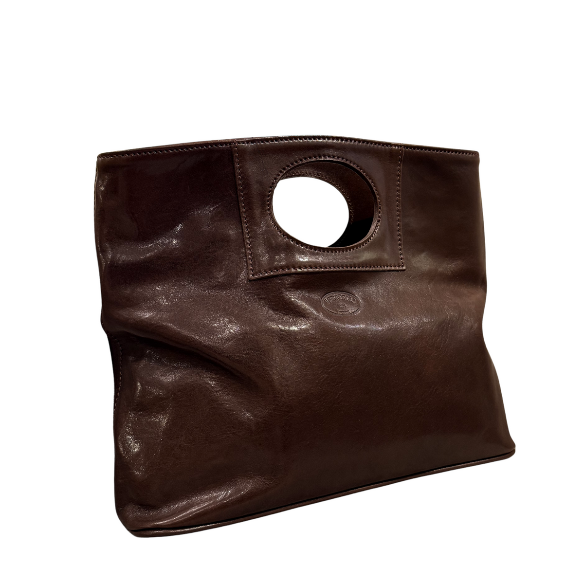 ARTISAN ITALIAN LEATHER PURSE WITH MODERN HANDLE BROWN