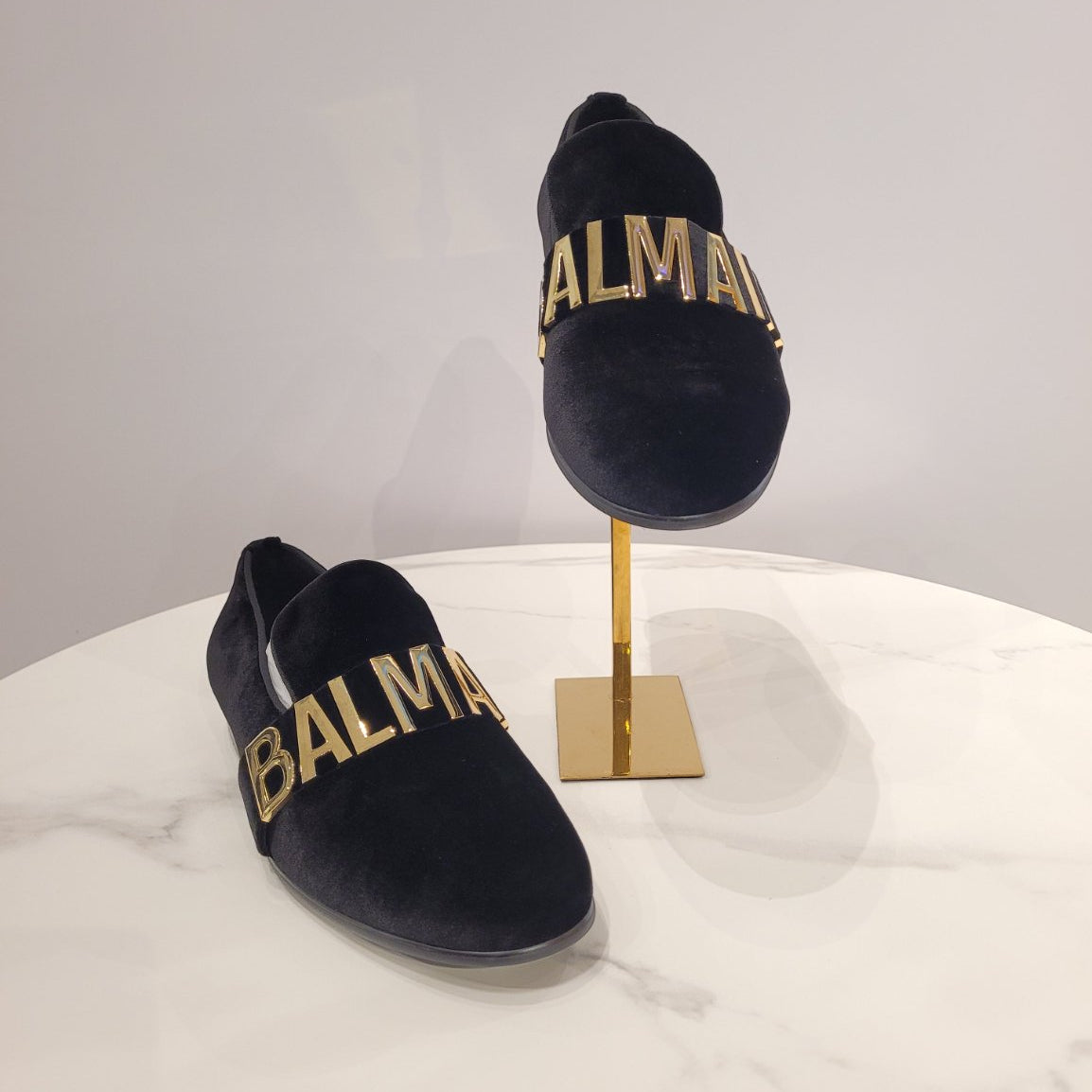 BALMAIN GOLD METAL BALMAIN VELVET LOAFER - Size 41 / 42 / 43