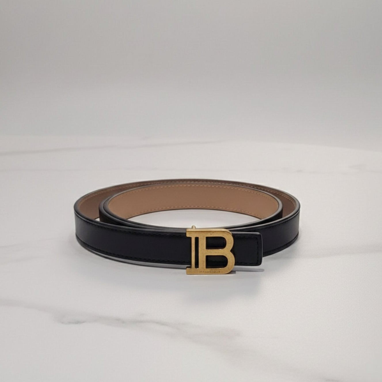 BALMAIN LEATHER BELT B BUCKLE 80CM
