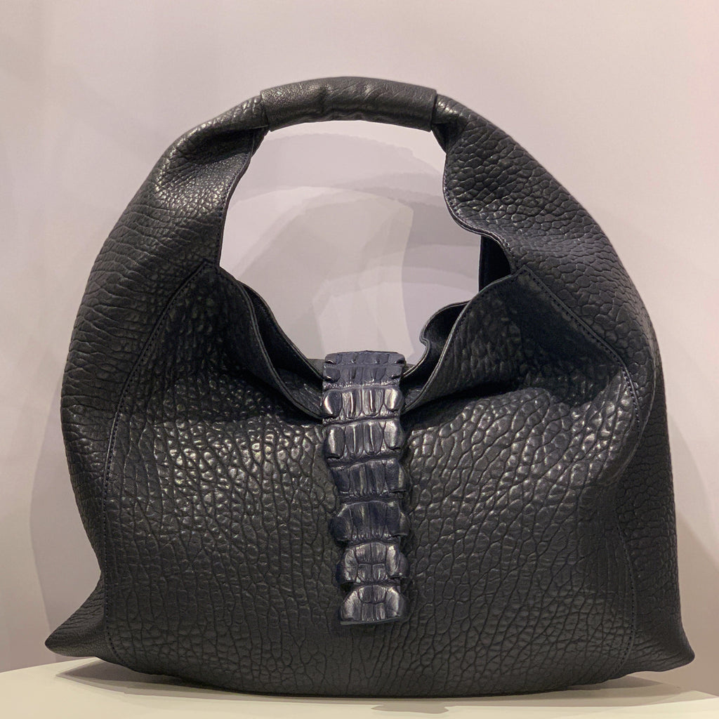 Biagini Legenda Lapis Top-Handle Shoulder Bag in Sheepskin and Crocodile