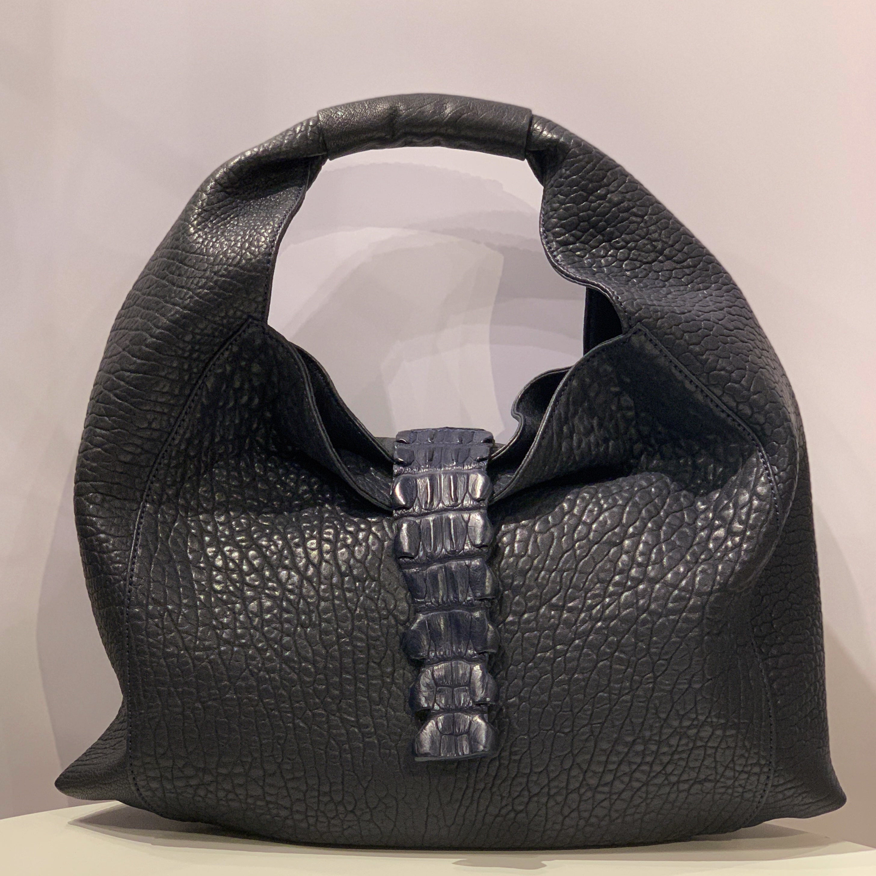 Biagini Legenda Lapis Top-Handle Shoulder Bag in Sheepskin and Crocodile