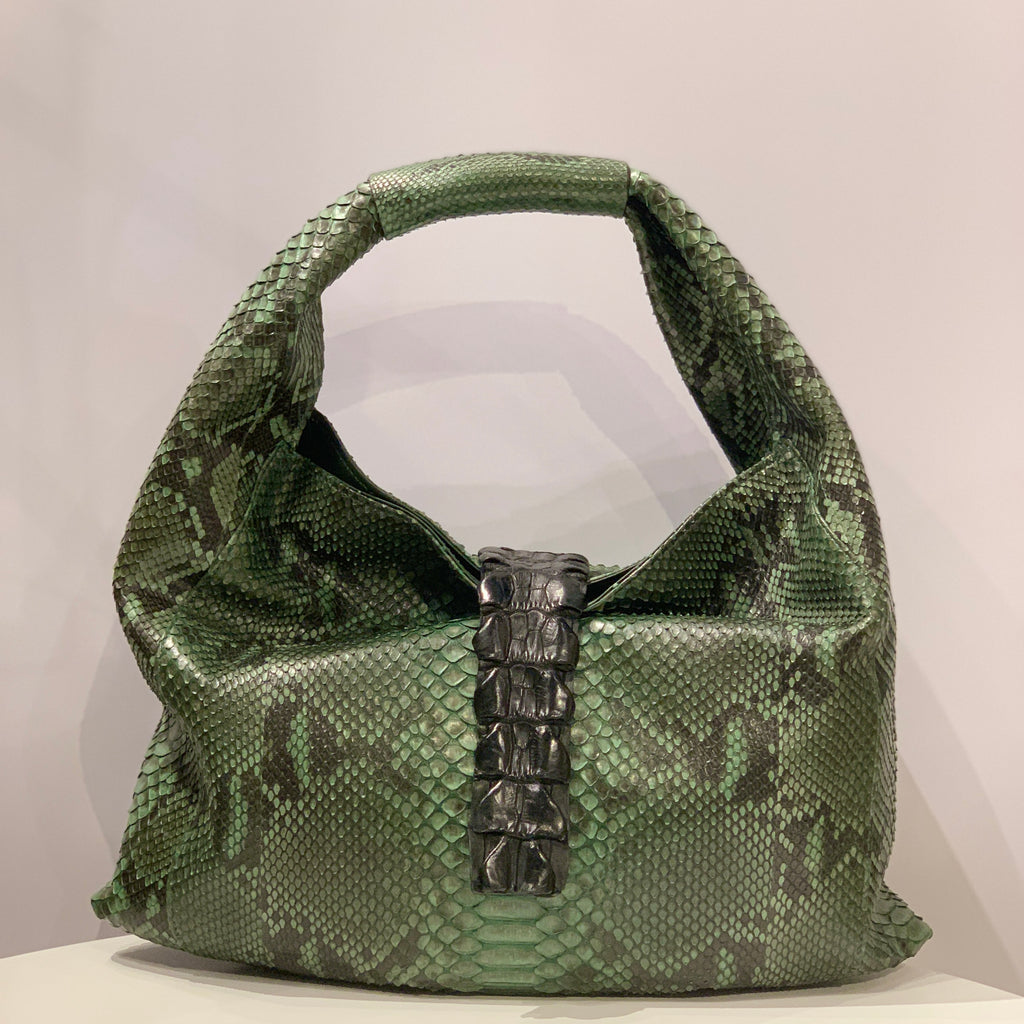 Biagini Legenda Top-Handle Shoulder Bag in Python and Crocodile