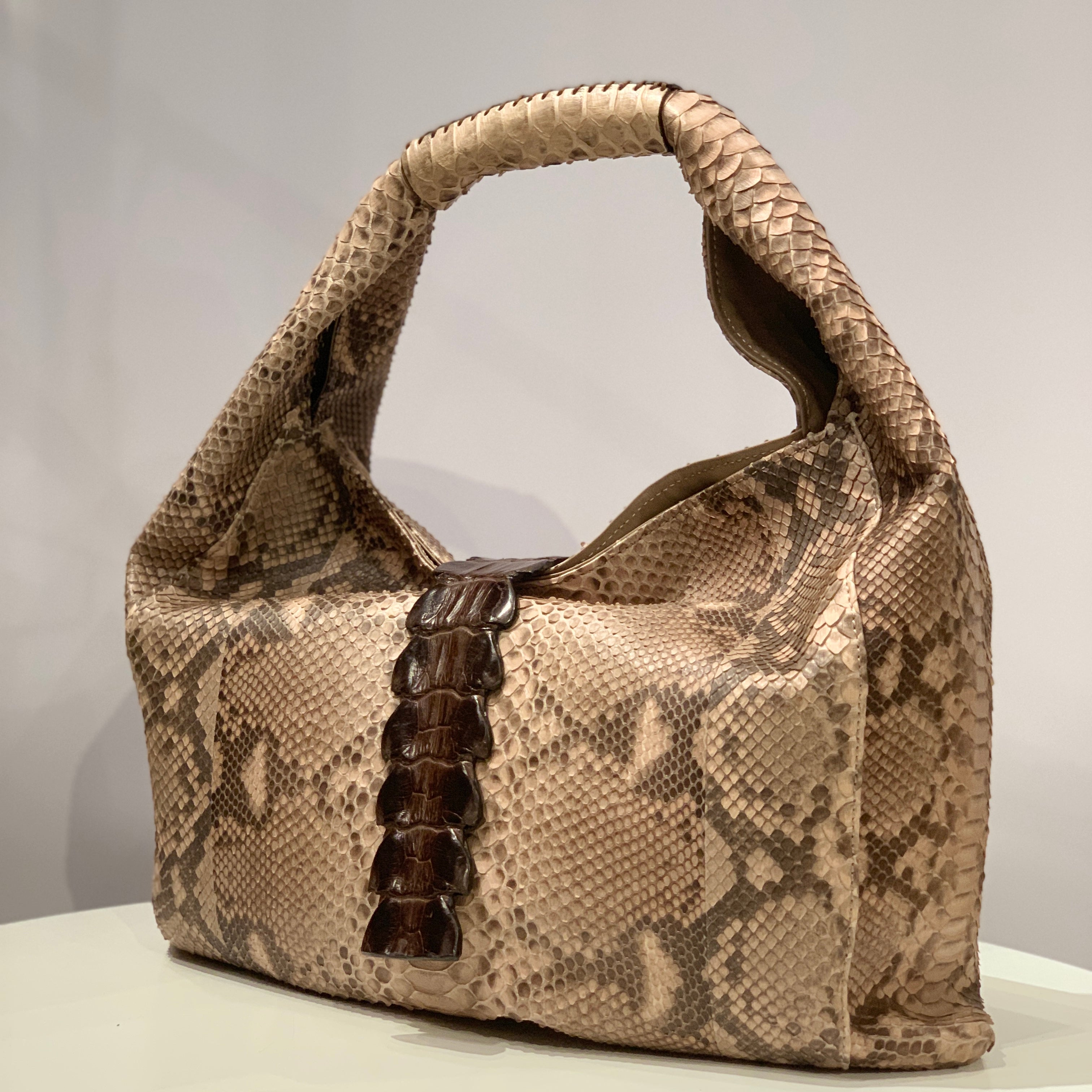 Biagini Legenda Top-Handle Shoulder Bag in Python and Crocodile