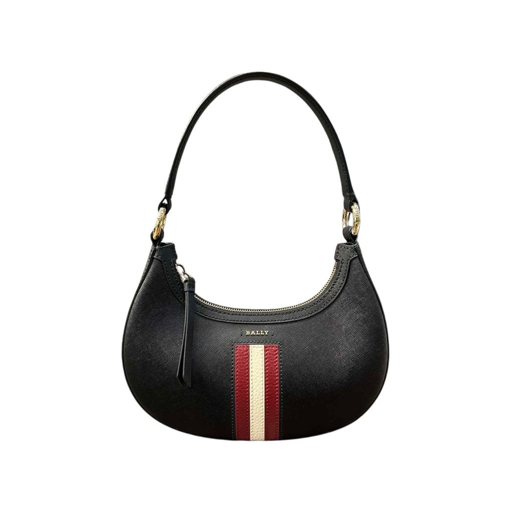 Bally Crescent Shoulder Bag in Embossed Calfskin Leather with Bally Ribbon