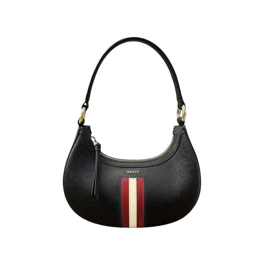 Bally Crescent Shoulder Bag in Embossed Calfskin Leather with Bally Ribbon