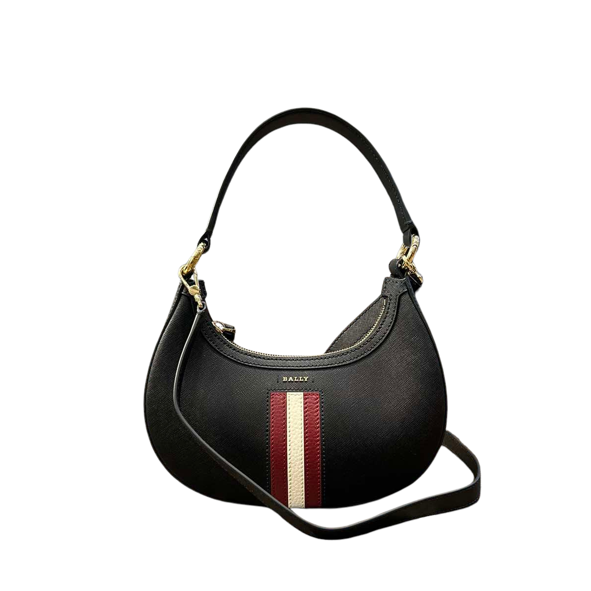 Bally Crescent Shoulder Bag in Embossed Calfskin Leather with Bally Ribbon