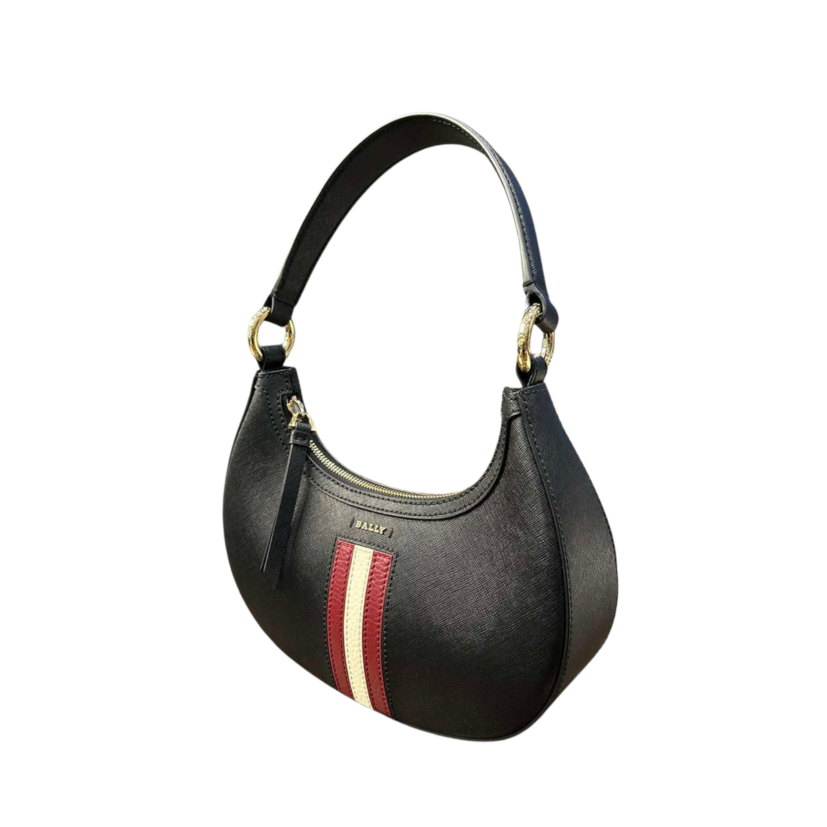 Bally Crescent Shoulder Bag in Embossed Calfskin Leather with Bally Ribbon