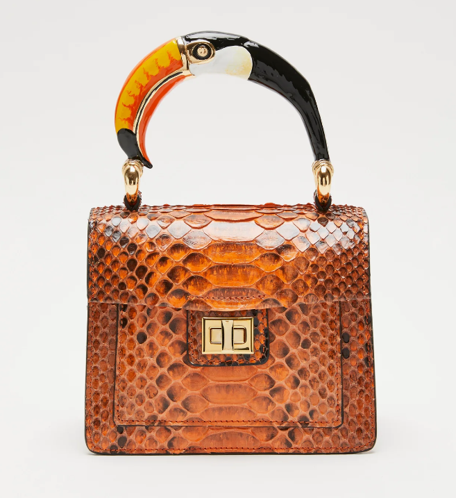 Biagini Animal Charm Orange Toucan Handbag in Python