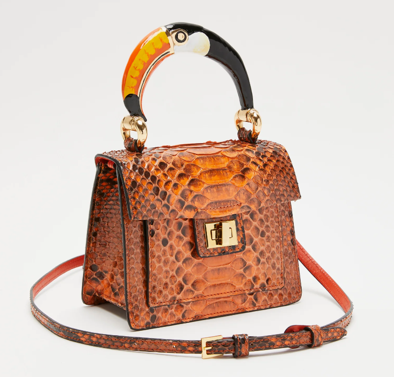 Biagini Animal Charm Orange Toucan Handbag in Python