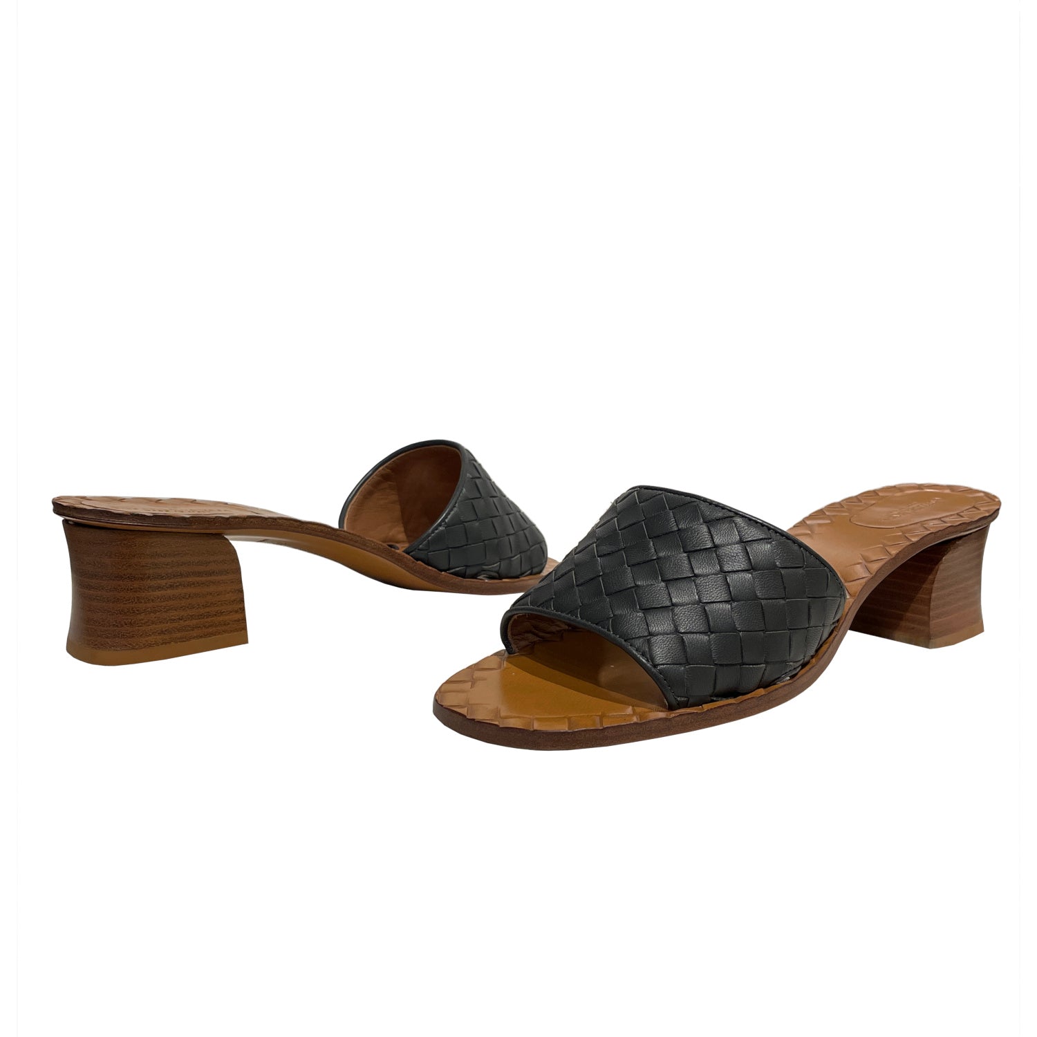 Bottega Veneta Intrecciato Leather Ravello Slide Sandals 50mm Low Heel Mules