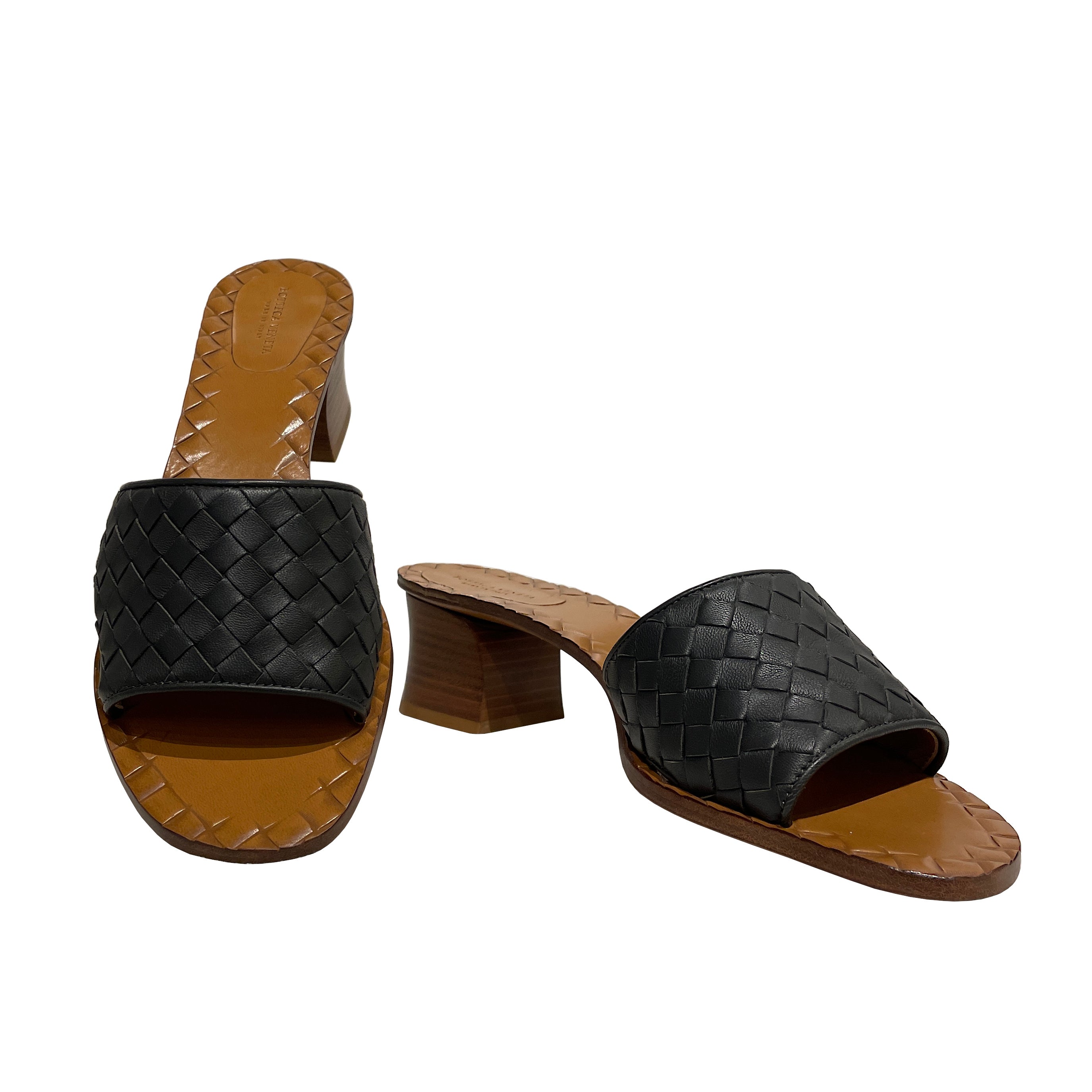 BOTTEGA VENETA SANDALS HEELS BLACK INTECCIATO - Size 39