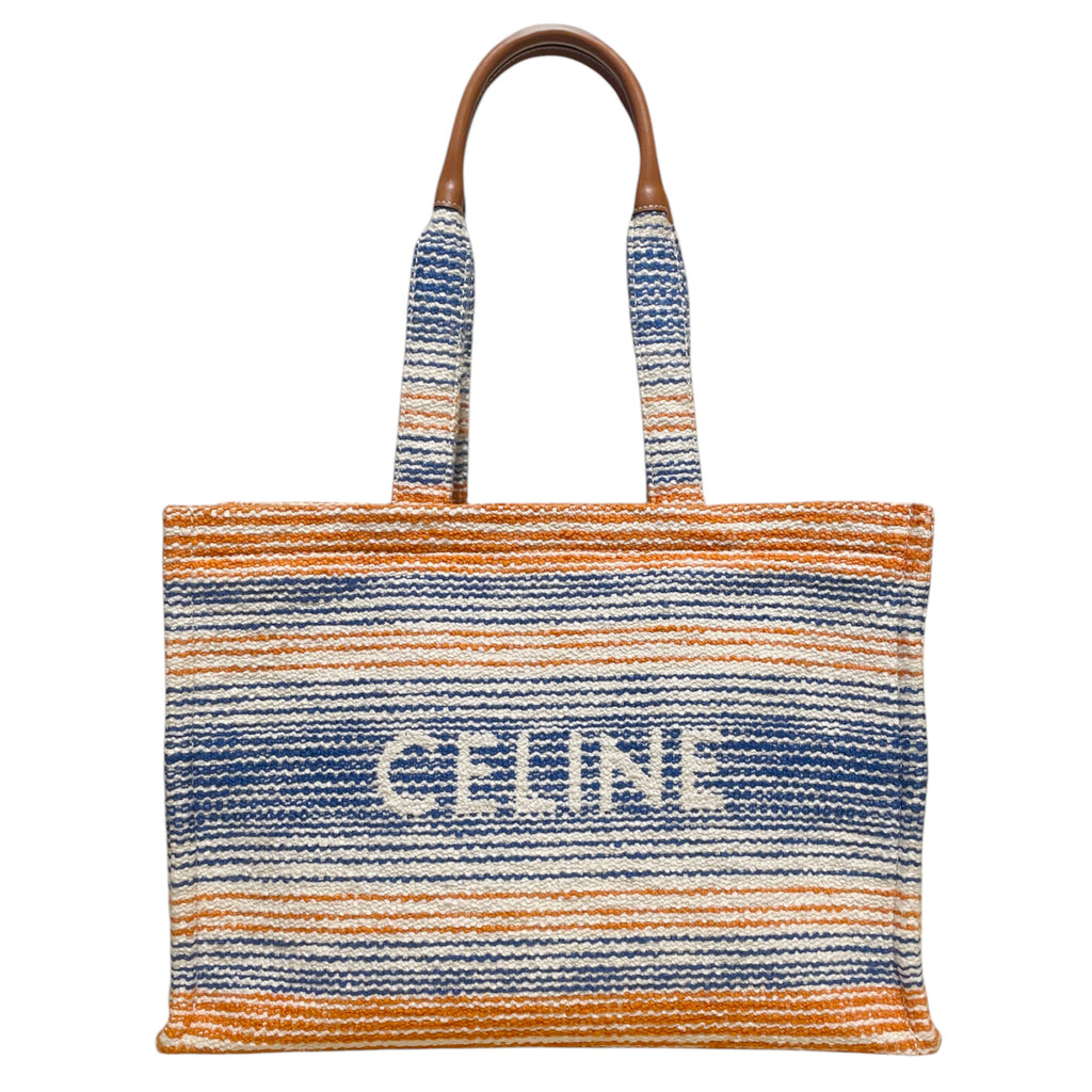 Celine Jacquard Cabas Thais in Striped Textile - Orange & Blue